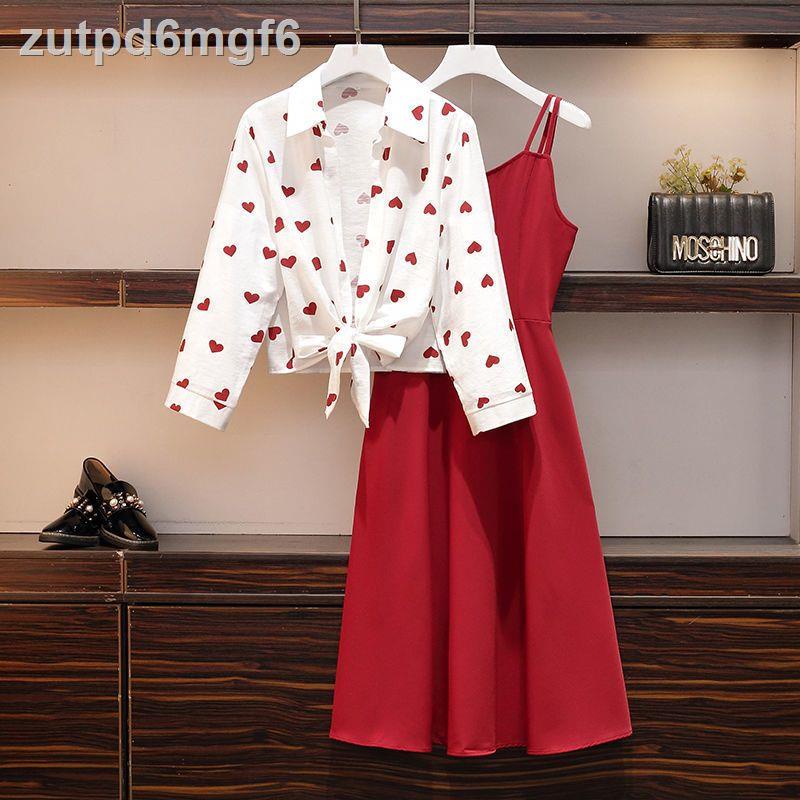 ▼Bộ đồ mới mùa hè dành cho nữ size lớn 200 catties áo chống nắng mỏng hai mảnh phù hợp với váy che bụng chị em