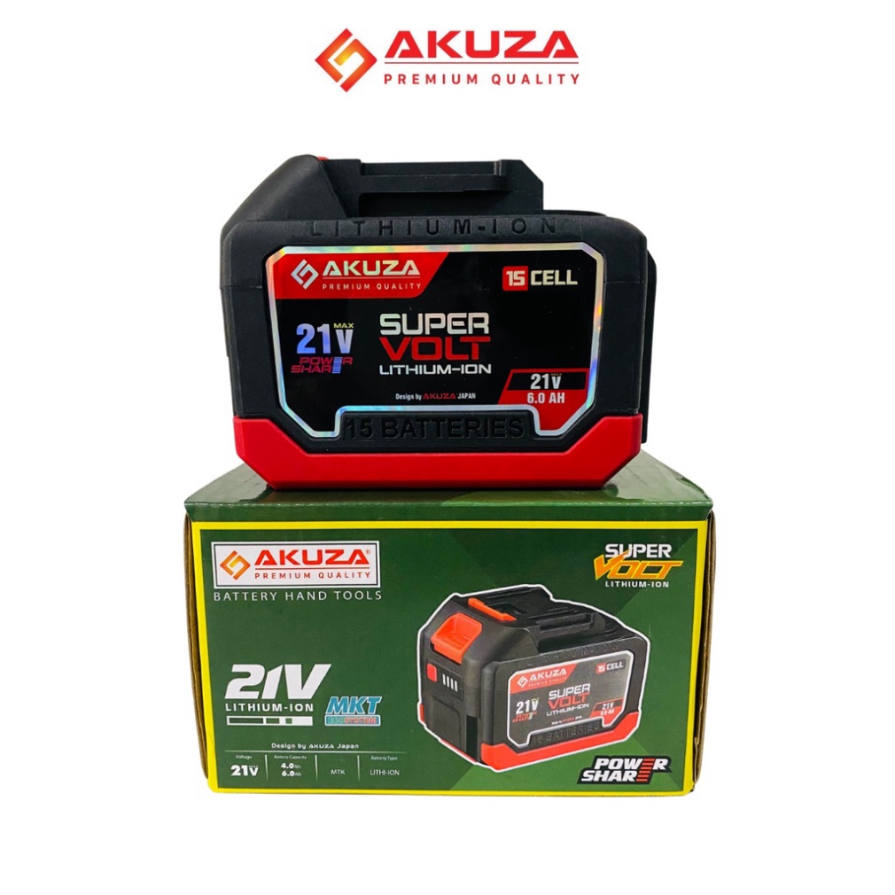 Pin Akuza 10cell và 15cell 21V có đèn báo pin - chân pin phổ thông dùng cho máy khoan, Máy siết bulong, Máy mài BH 6T