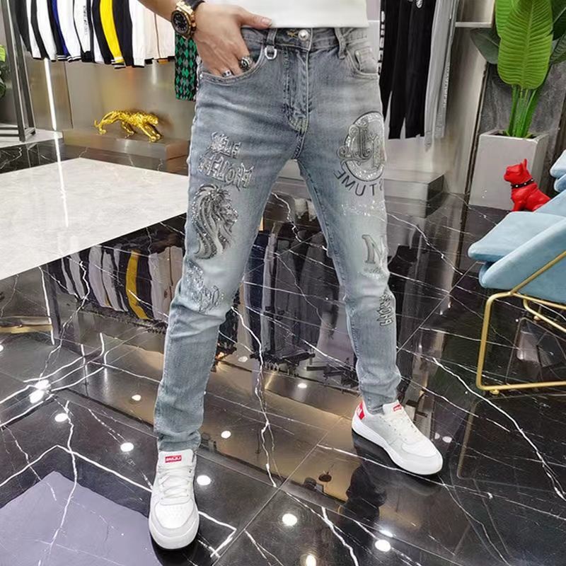 Quần Jeans Dài Phối Vết Rách Thời Trang Dành Cho Nam
