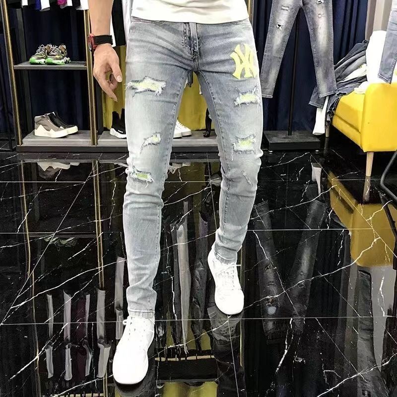 Quần Jeans Dài Phối Vết Rách Thời Trang Dành Cho Nam