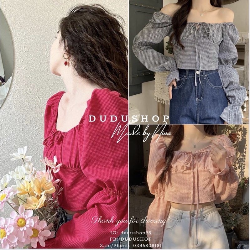 Áo sơ mi thô croptop dài tay bo chun tay cá tính Hàn Quốc có ảnh thật-dd99