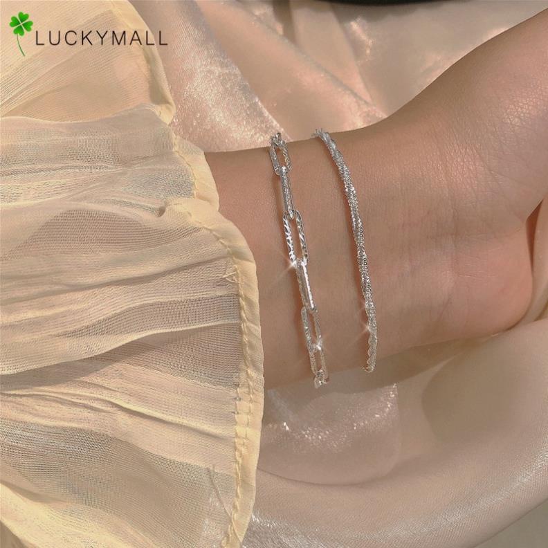 2 cái / bộ vòng tay bạc của phụ nữ sáng bóng lắc tay nam phụ kiện trang sức QU2