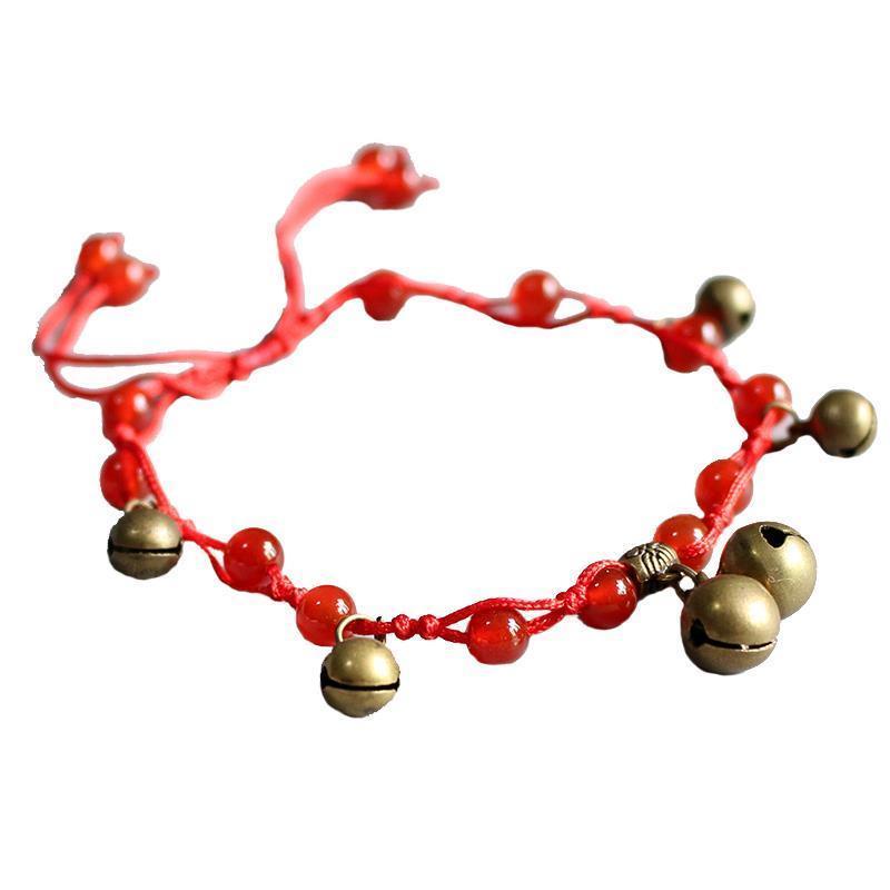 Vòng Đeo Chân Bằng Đồng Thau Dệt Tay Có Chuông Màu Đỏ Ngọt Ngào Dễ Thương Dành Cho Học Sinh Nam Nữ