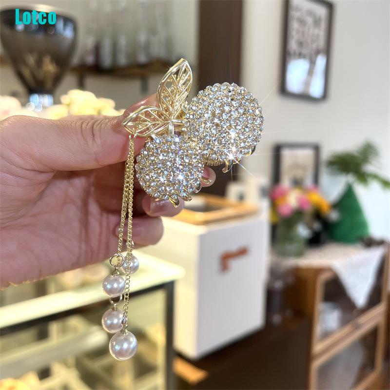 Kẹp Tóc Càng Cua Đính Đá Hình Quả Cherry Có Tua Rua