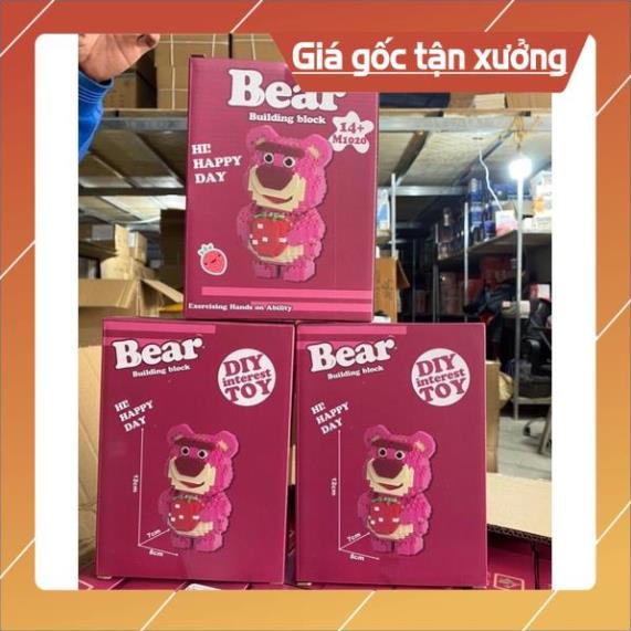 Mô hình gấu dâu 3d màu hồng dễ thương