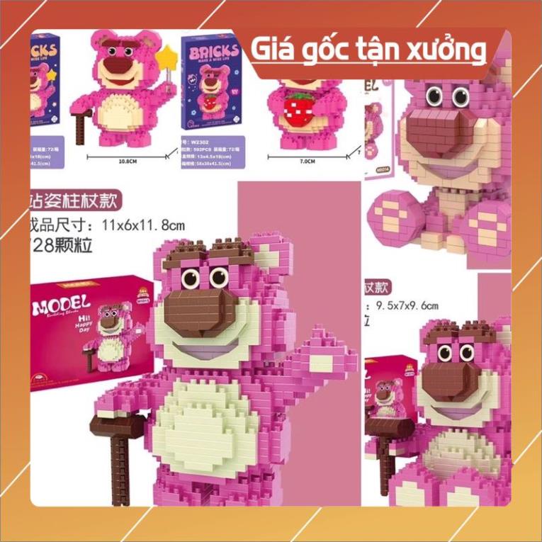 Mô hình gấu dâu 3d màu hồng dễ thương