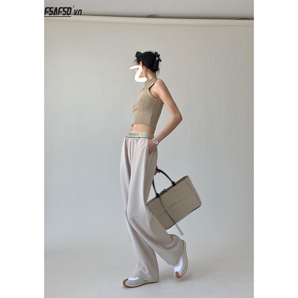 Quần Dài Ống Rộng Lưng Cao Co Giãn Thời Trang Xuân Thu Dành Cho Nữ