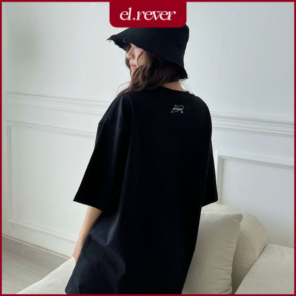 EL.RêVER - áo thun nữ oversize 100% cotton họa tiết chữ EL.RêVER - Màu đen - 0322T05