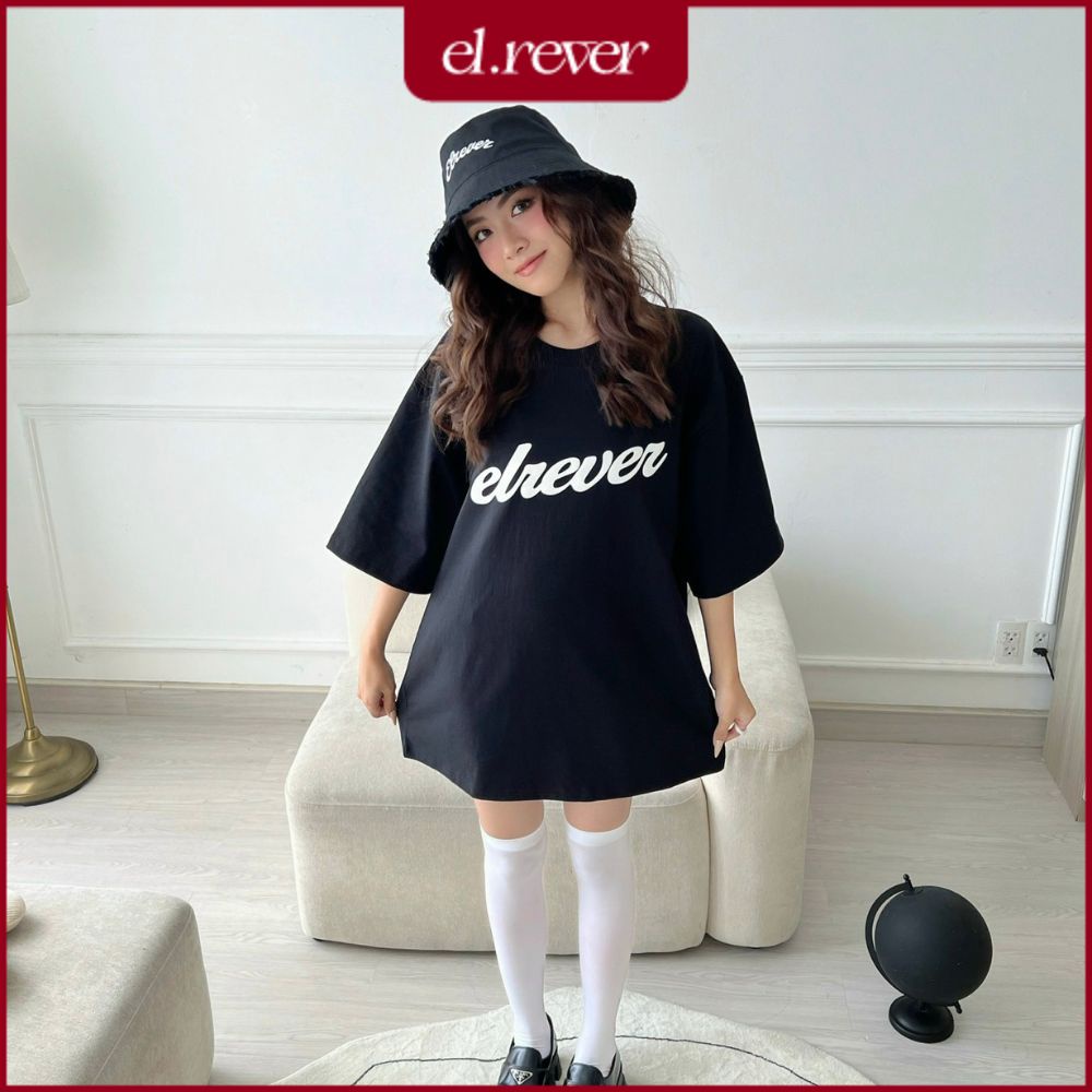 EL.RêVER - áo thun nữ oversize 100% cotton họa tiết chữ EL.RêVER - Màu đen - 0322T05