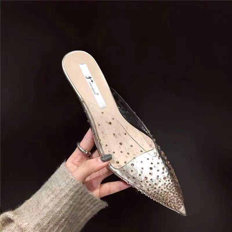 Giày Cao Gót Miệng Cá Đính Đá Thiết Kế Đơn Giản Thời Trang Xuân Hè Cho Nữ