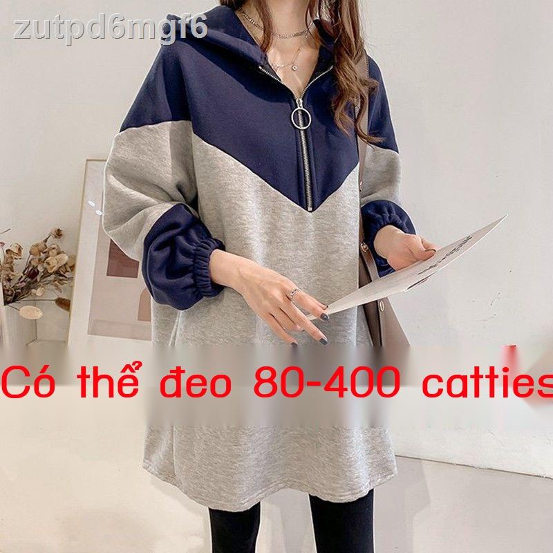 (Mới về)❐♙Quần áo cỡ lớn của phụ nữ rộng và mỏng che bụng len mùa xuân thu 250 catties fat mm chiều dài trung bình thời