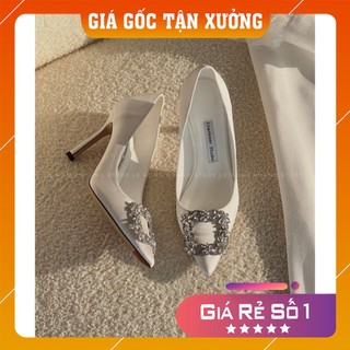 Giày cao gót trắng đính đá 8p - hàng quảng châu fullbox