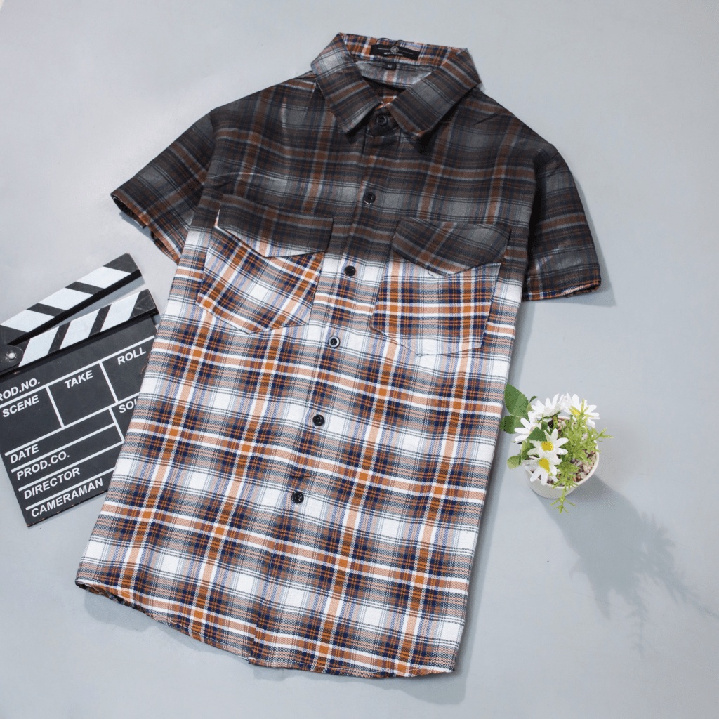 Áo Sơ Mi Nam Ngắn Tay Vải Caro Xước Túi Ngực Form Chuẩn Lịch Lãm NEW UNISEX