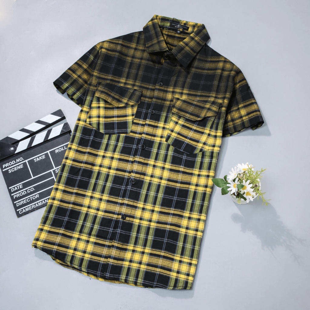 Áo Sơ Mi Nam Ngắn Tay Vải Caro Xước Túi Ngực Form Chuẩn Lịch Lãm NEW UNISEX