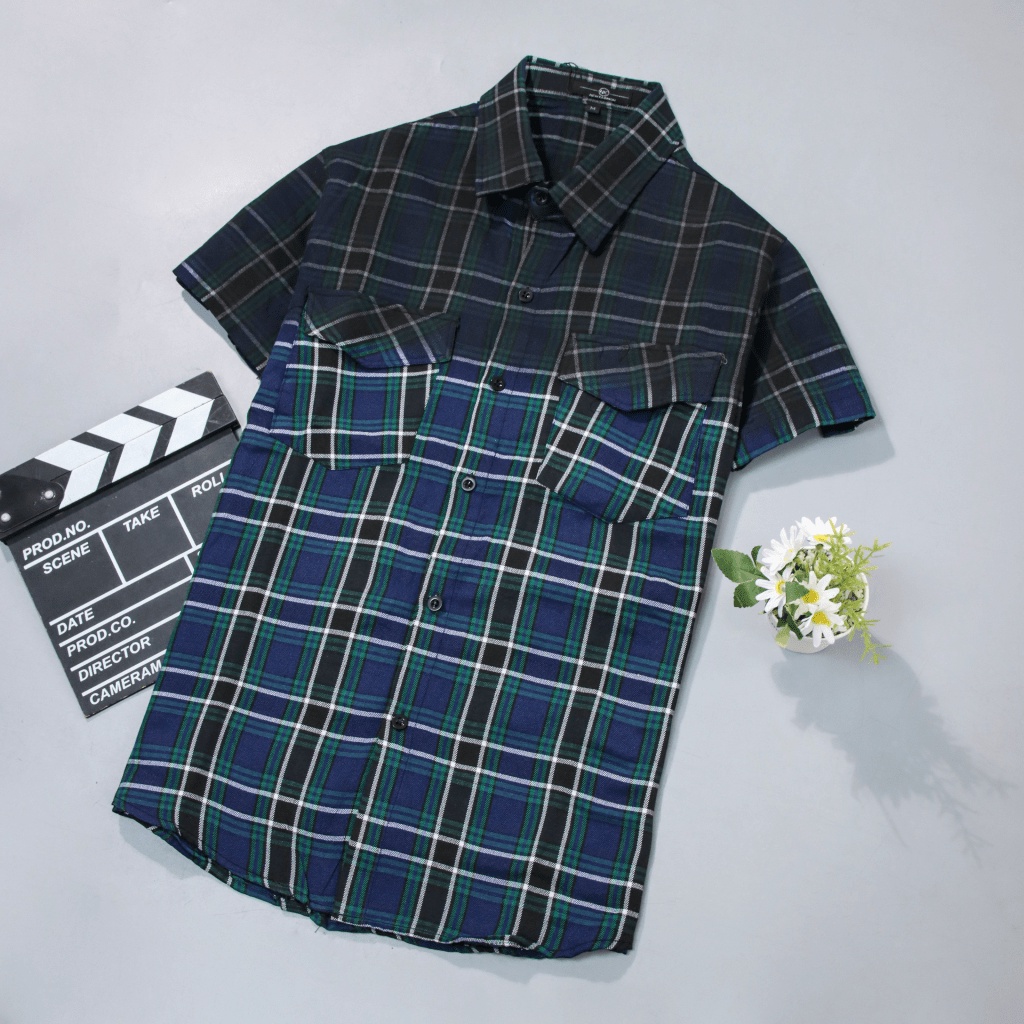 Áo Sơ Mi Nam Ngắn Tay Vải Caro Xước Túi Ngực Form Chuẩn Lịch Lãm NEW UNISEX