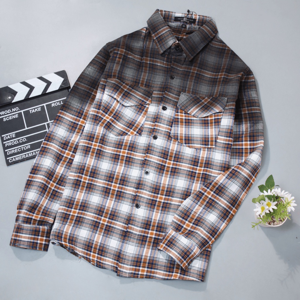 Áo Sơ Mi Nam Caro Xước Tay Dài Túi Ngực Form Chuẩn Lịch Lãm NEW UNISEX