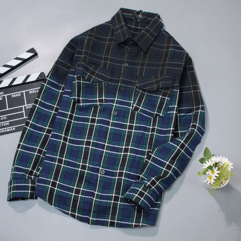 Áo Sơ Mi Nam Caro Xước Tay Dài Túi Ngực Form Chuẩn Lịch Lãm NEW UNISEX