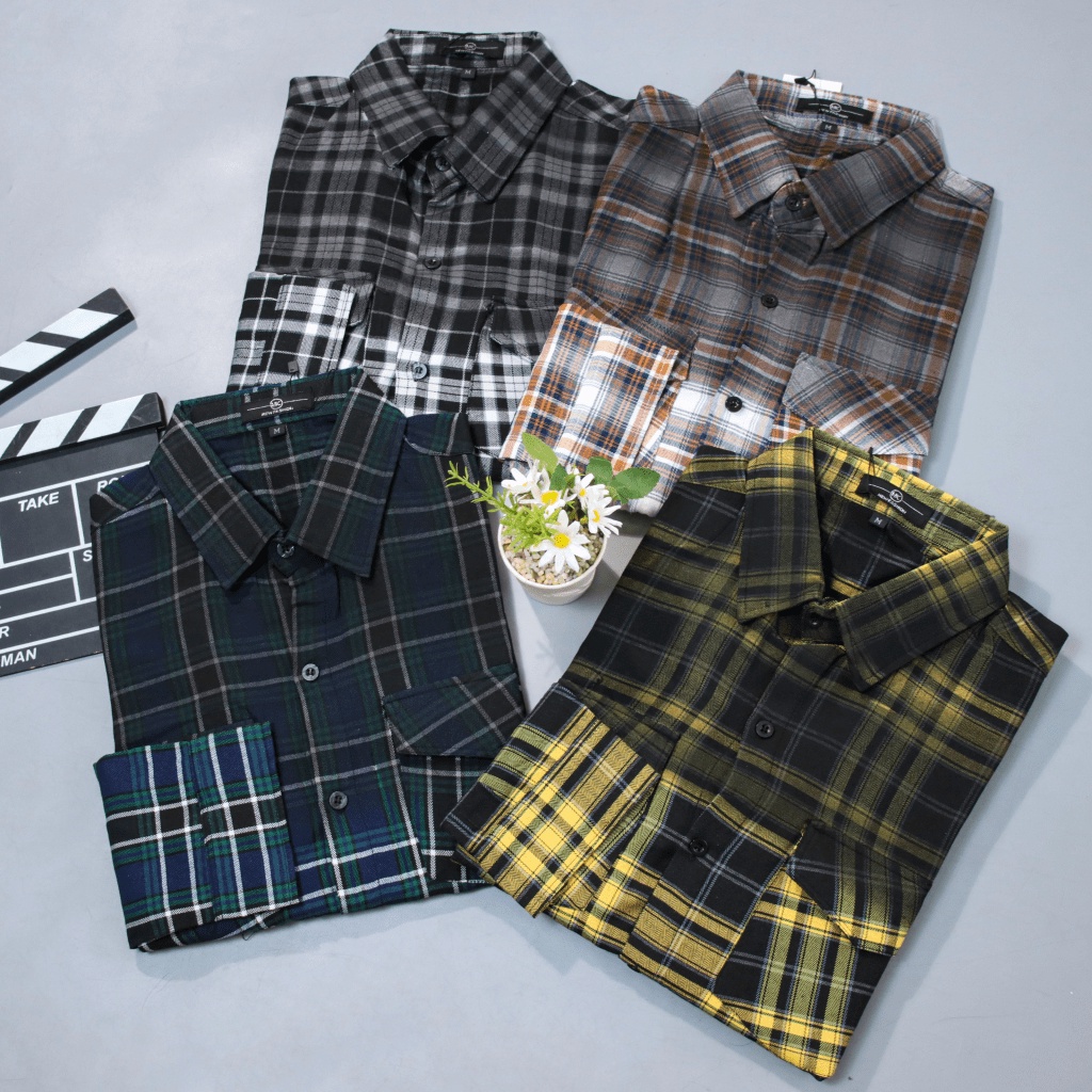 Áo Sơ Mi Nam Caro Xước Tay Dài Túi Ngực Form Chuẩn Lịch Lãm NEW UNISEX