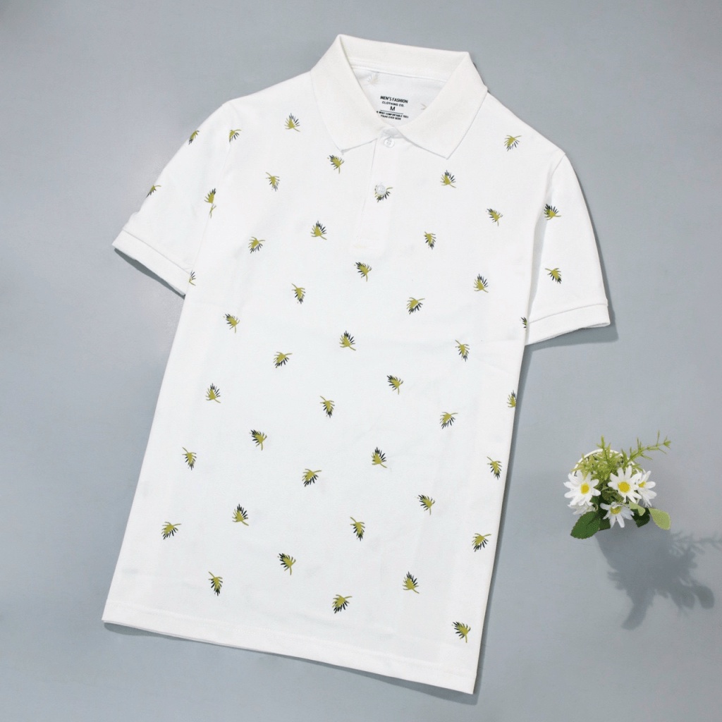 Áo Thun Nam Cổ Bẻ Vải Cotton Phối Lá Đủ Size Form Ôm Lịch Lãm NEW UNISEX