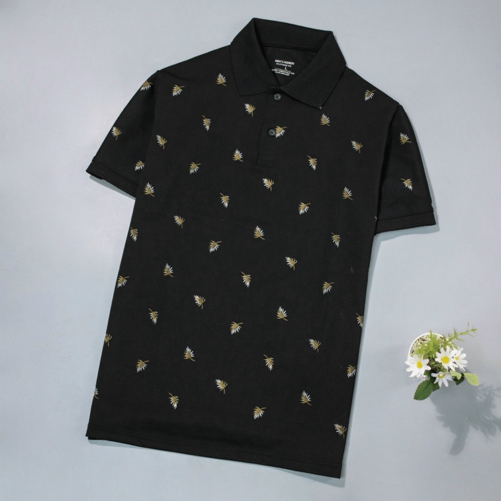 Áo Thun Nam Cổ Bẻ Vải Cotton Phối Lá Đủ Size Form Ôm Lịch Lãm NEW UNISEX