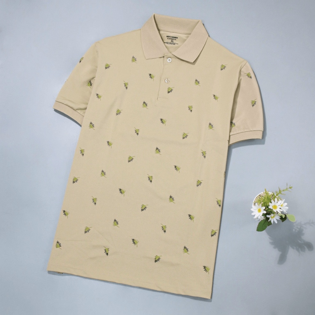 Áo Thun Nam Cổ Bẻ Vải Cotton Phối Lá Đủ Size Form Ôm Lịch Lãm NEW UNISEX