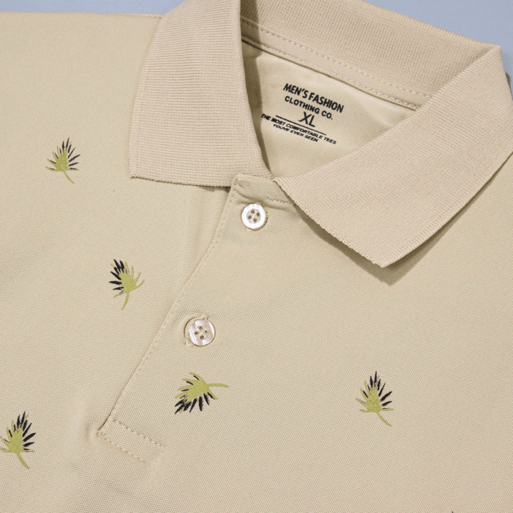 Áo Thun Nam Cổ Bẻ Vải Cotton Phối Lá Đủ Size Form Ôm Lịch Lãm NEW UNISEX