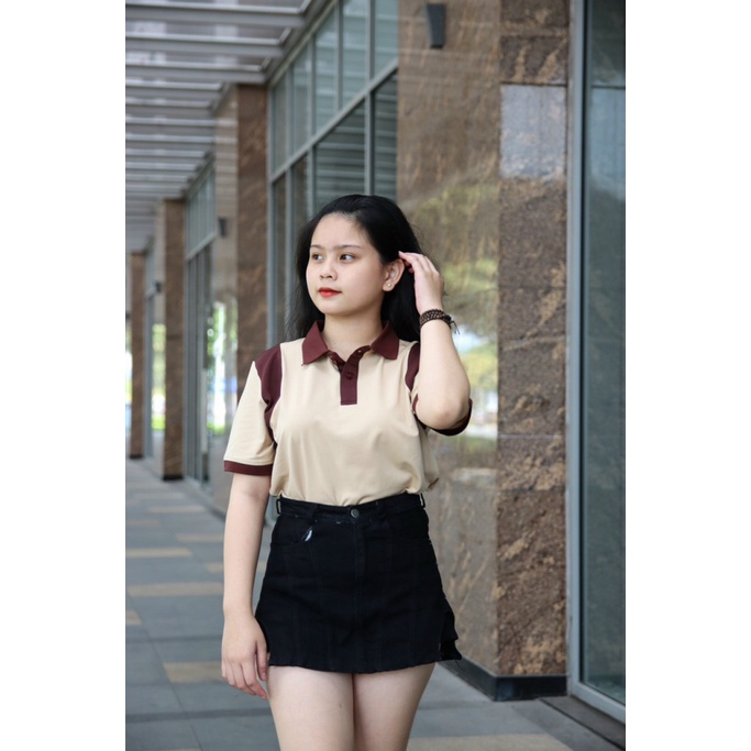 Áo Thun Nữ Có Cổ Phối Vai Vải Cotton Co Giãn Tốt Mặc Đẹp NEW UNISEX