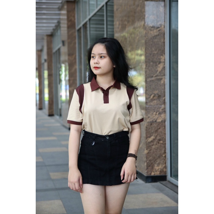 Áo Thun Nữ Có Cổ Phối Vai Vải Cotton Co Giãn Tốt Mặc Đẹp NEW UNISEX