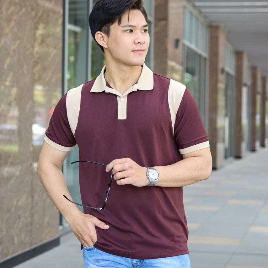 Áo Thun Nam Cổ Trụ Vải Cotton Co Giãn 4 Chiều Phối Vai 3 Màu Lịch Lãm NEW UNISEX