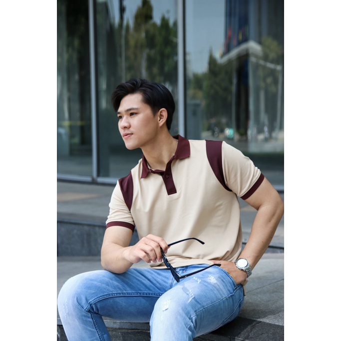 Áo Thun Nam Cổ Trụ Vải Cotton Co Giãn 4 Chiều Phối Vai 3 Màu Lịch Lãm NEW UNISEX