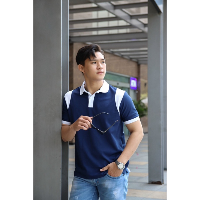 Áo Thun Nam Cổ Trụ Vải Cotton Co Giãn 4 Chiều Phối Vai 3 Màu Lịch Lãm NEW UNISEX