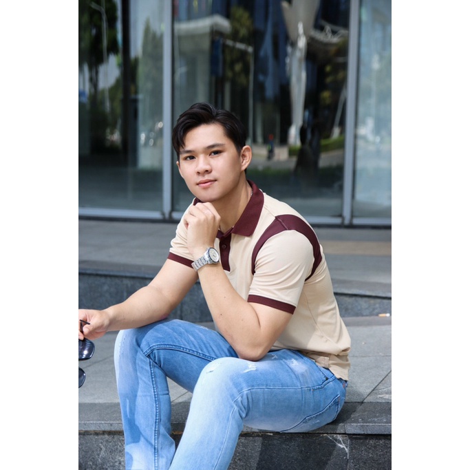 Áo Thun Nam Cổ Trụ Vải Cotton Co Giãn 4 Chiều Phối Vai 3 Màu Lịch Lãm NEW UNISEX