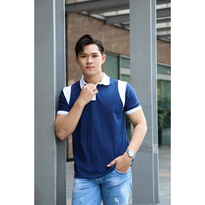 Áo Thun Nam Cổ Trụ Vải Cotton Co Giãn 4 Chiều Phối Vai 3 Màu Lịch Lãm NEW UNISEX