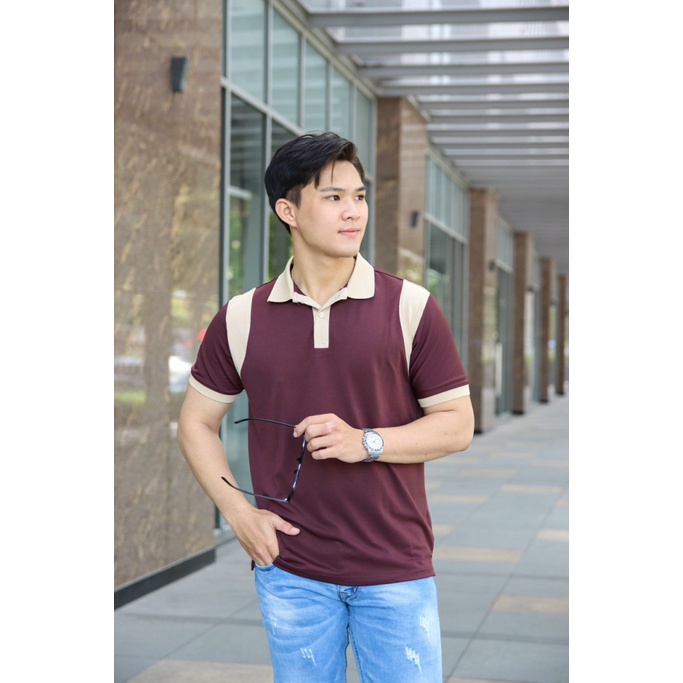 Áo Thun Nam Cổ Trụ Vải Cotton Co Giãn 4 Chiều Phối Vai 3 Màu Lịch Lãm NEW UNISEX