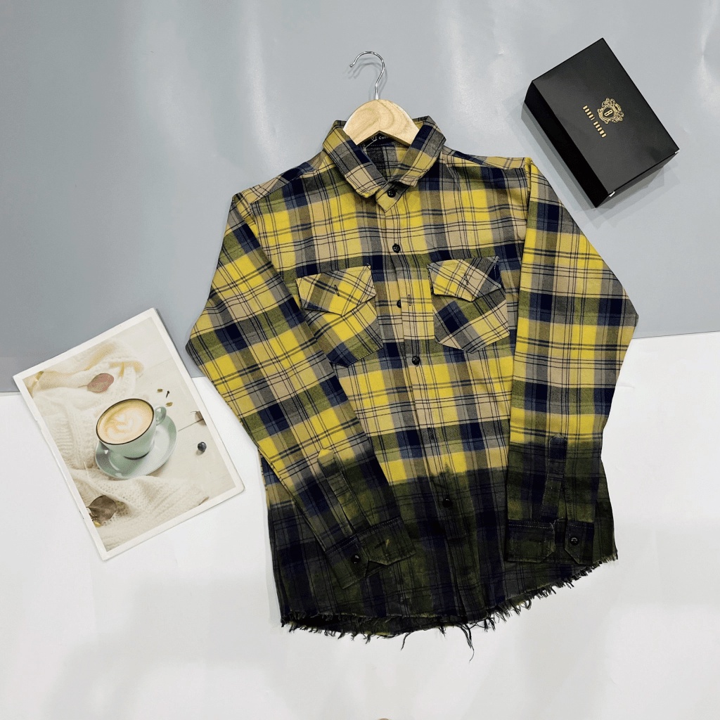 Áo Sơ Mi Nam Caro Loang Tay Dài Vải Nhúng Phối Túi ngực Thiết Kế Trẻ Trung Thời Thượng NEW UNISEX