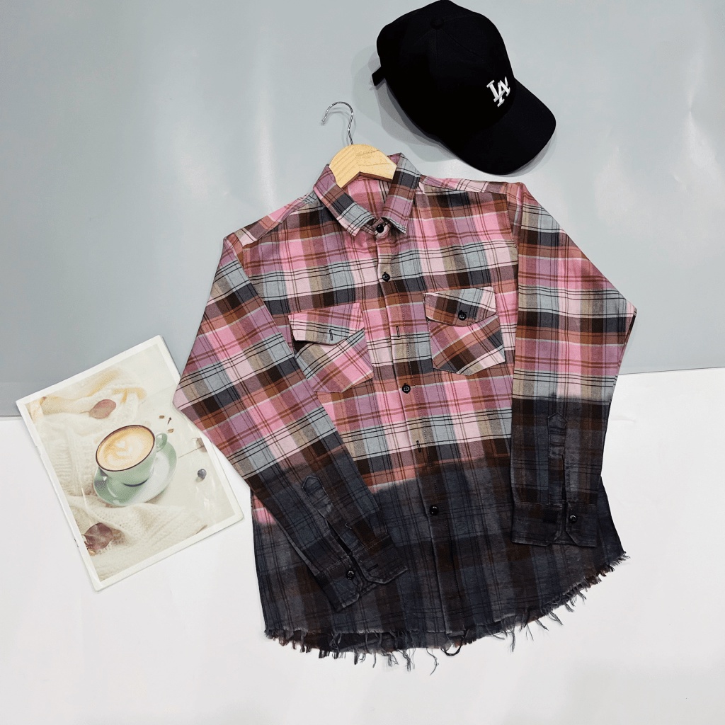 Áo Sơ Mi Nam Caro Loang Tay Dài Vải Nhúng Phối Túi ngực Thiết Kế Trẻ Trung Thời Thượng NEW UNISEX