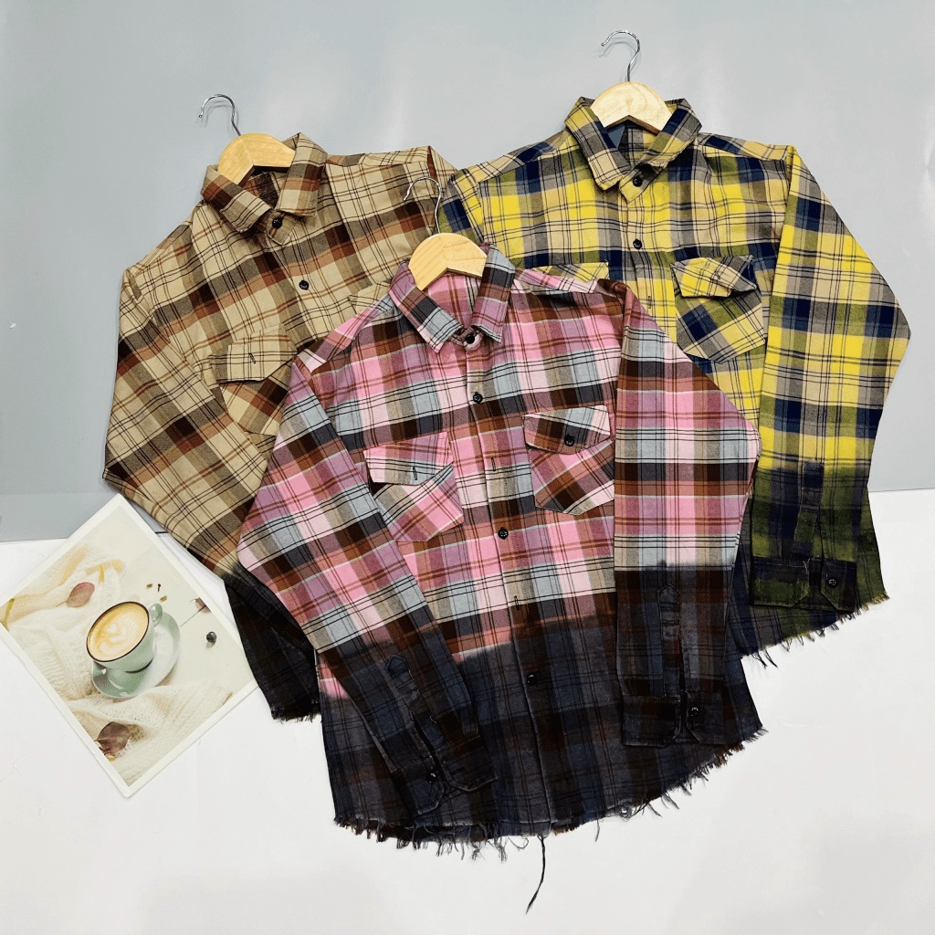 Áo Sơ Mi Nam Caro Loang Tay Dài Vải Nhúng Phối Túi ngực Thiết Kế Trẻ Trung Thời Thượng NEW UNISEX