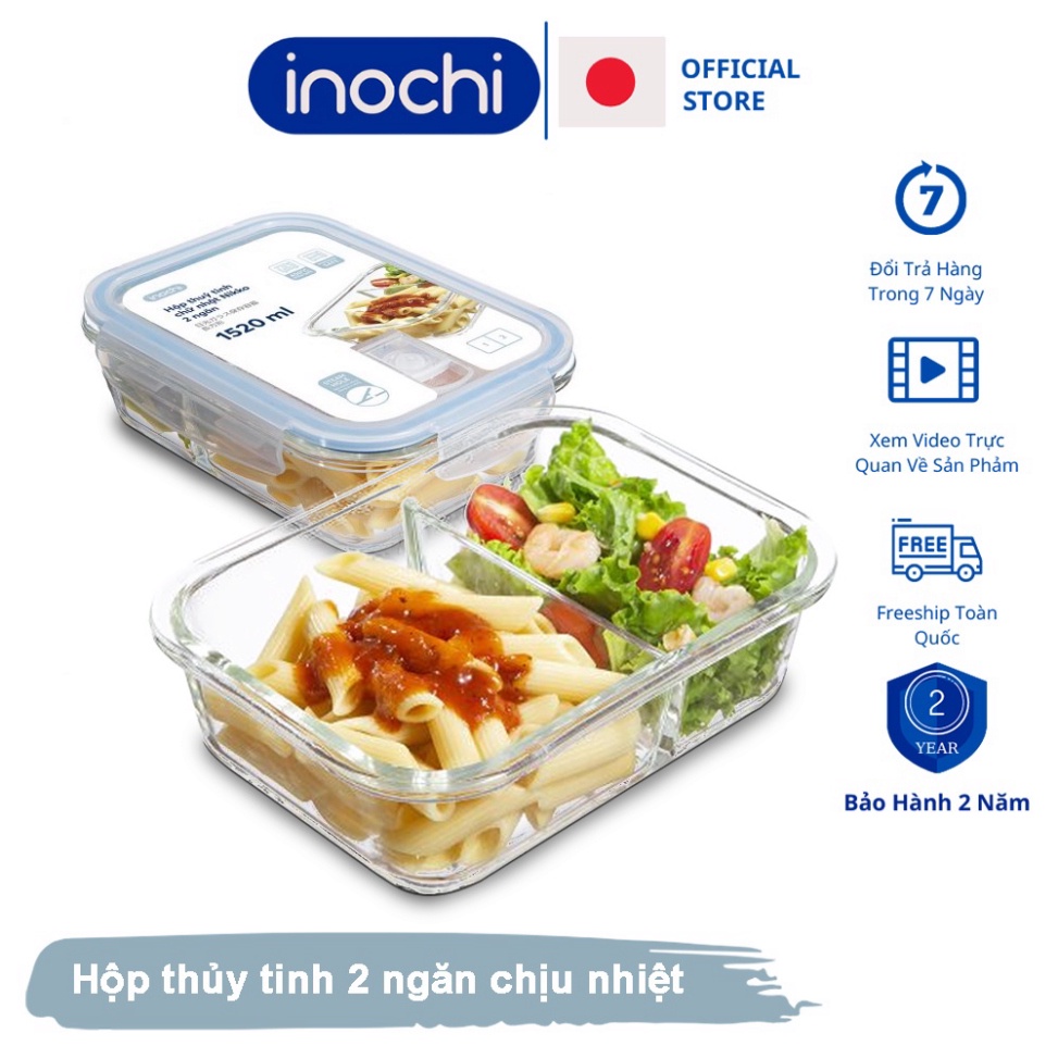 Thố thủy tinh Hộp đựng cơm thực phẩm cho dân văn phòng nội trợ để tủ lạnh kín khí 2 3 ngăn nikko inochi