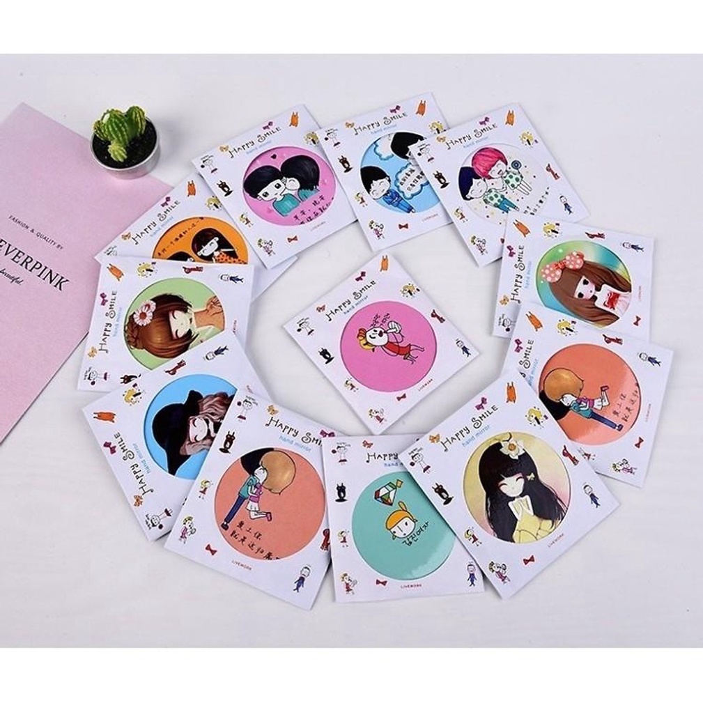 Gương mini tròn cầm tay phong cách Hàn Quốc dễ thương