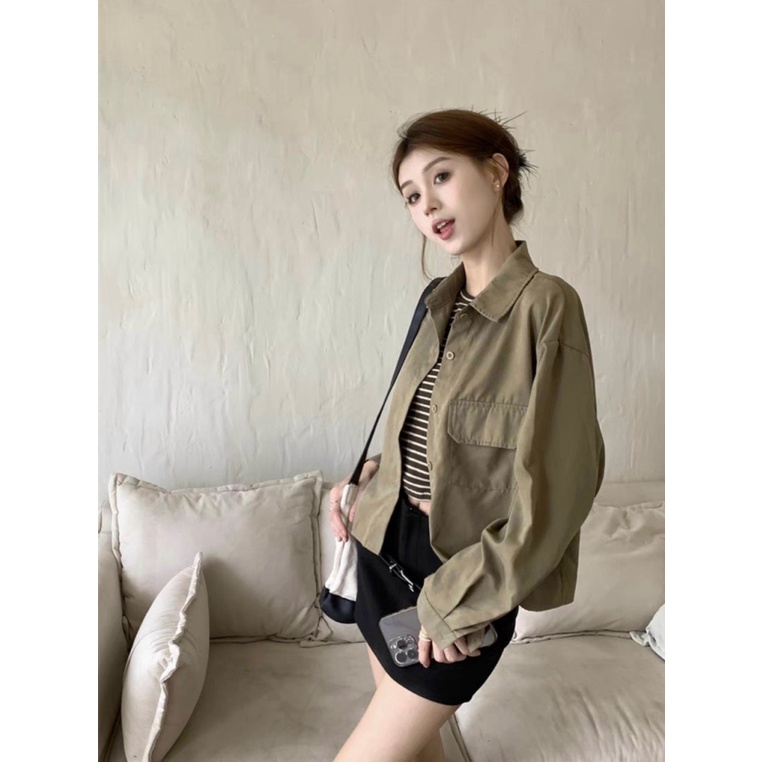 Áo Khoác Kaki Sơ Mi Nữ 1 Lớp Túi Ngực Phong Cách Trẻ Trung Mẫu Hot Hopy_Fashion