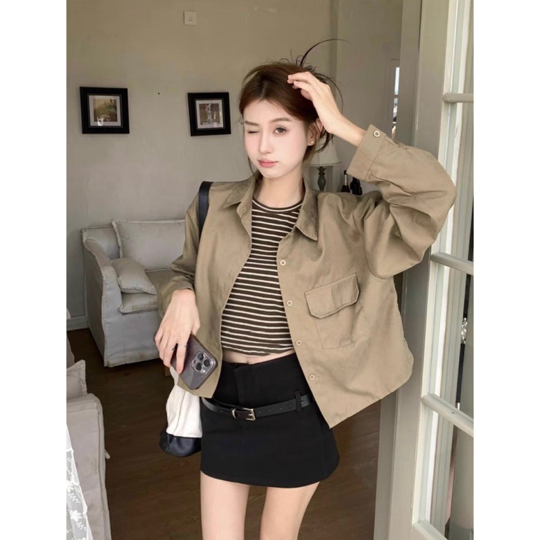 Áo Khoác Kaki Sơ Mi Nữ 1 Lớp Túi Ngực Phong Cách Trẻ Trung Mẫu Hot Hopy_Fashion