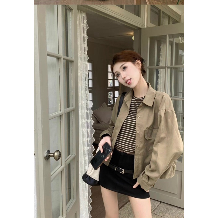 Áo Khoác Kaki Sơ Mi Nữ 1 Lớp Túi Ngực Phong Cách Trẻ Trung Mẫu Hot Hopy_Fashion
