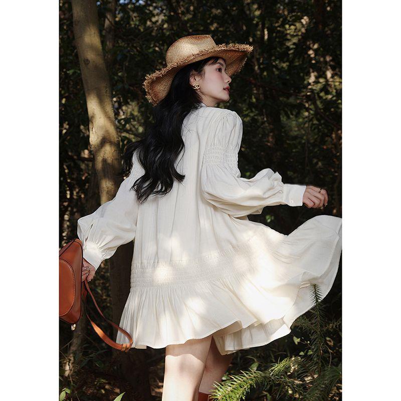 Đầm Công Chúa Búp Bê Tay Phồng Cổ Chữ V Buộc Dây Eo Kiểu Retro Đơn Giản Cho Bạn Gái