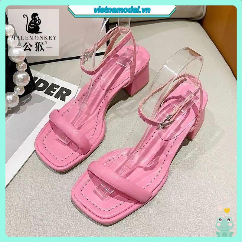 Xăng đan hở mũi quai ngang nữ gót thô