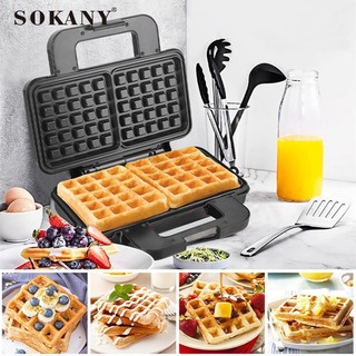 Máy làm bánh kẹp tàn ong , nướng bánh waffle đôi sokany 1000w