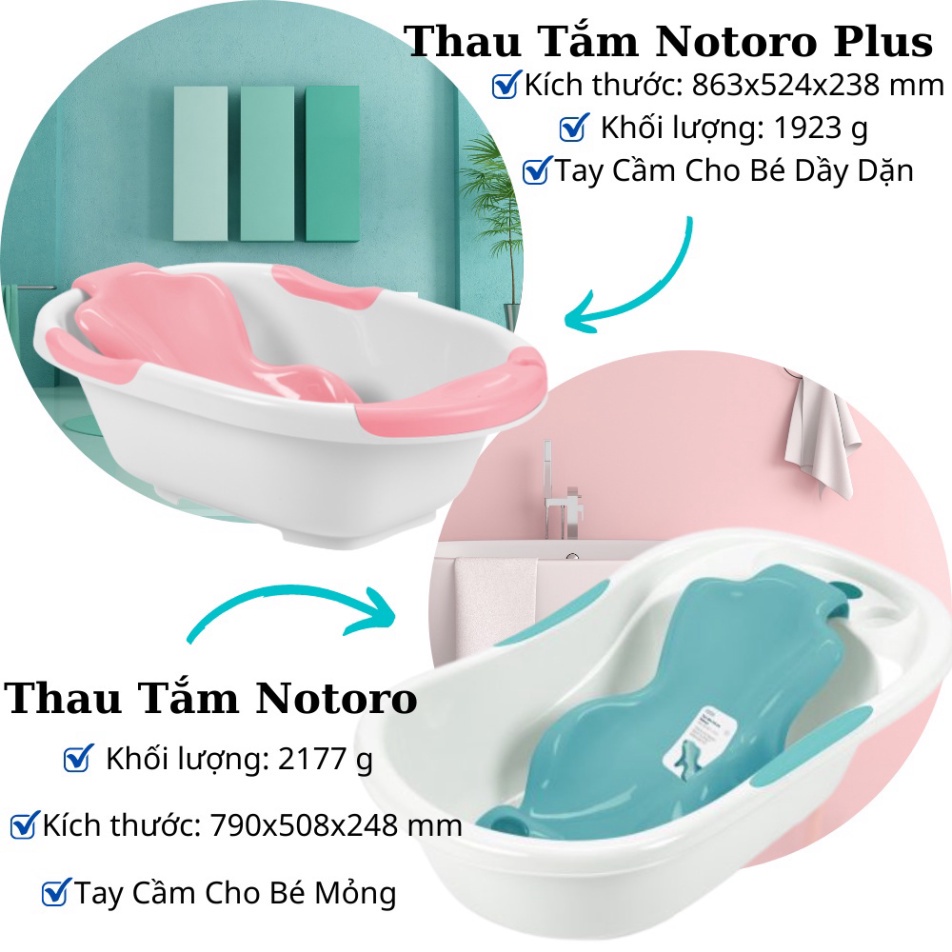 Combo Chậu tắm cho bé sơ sinh Inochi Notoro loại to 120L tặng kèm tựa tắm,thau rửa mặt 21cm, gáo nước