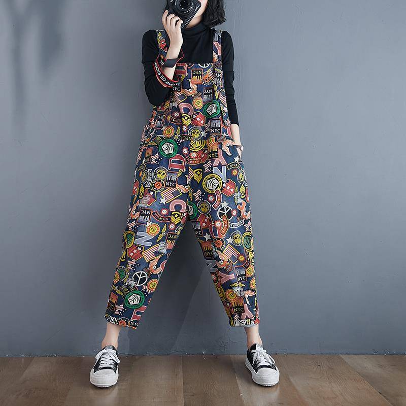 * * Qu n Y m Áo Liền Quần Denim Dáng Rộng Lưng Cao In Họa Tiết Phong Cách Mới Mùa Thu Size Lớn Dễ Phối Đồ Cho Phụ Nữ Tuổi Trung Niên
