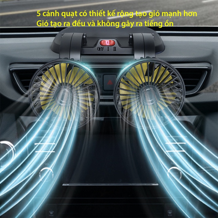 Quạt đôi mini xoay dùng trên ô tô USB 12V/24V 5.5 Inch Bàn Làm Việc