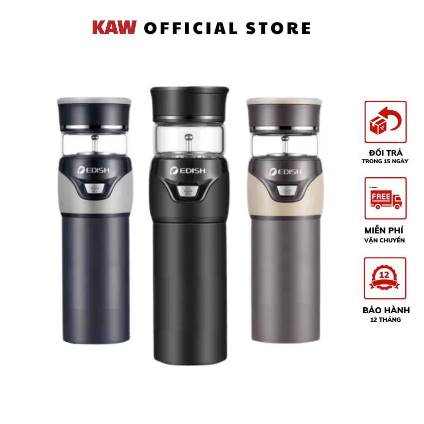 Bình Pha Trà Kiêm Bình Giữ Nhiệt Trà KAW 450ml có lưới lọc công nghệ Đức chất liệu INOX thủy tinh, Màng lọc
