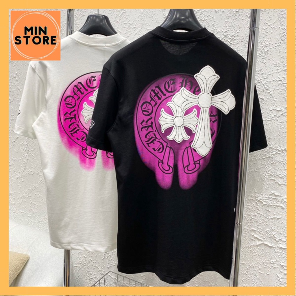 Áo Phông Nam Nữ In Hình Chữ Thập Chrome Hearts Loang Hồng Hai Mặt - Áo Cộc Tay Siêu Cấp Chất Cotton Dáng Rộng Nam Nữ